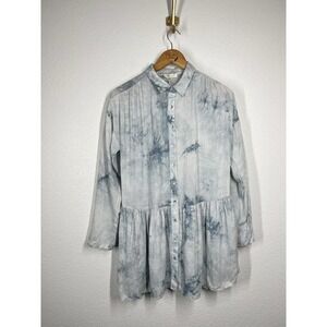 Lovestitch Small S Tie Dye Babydoll Mini Tunic Dress Pale Blue